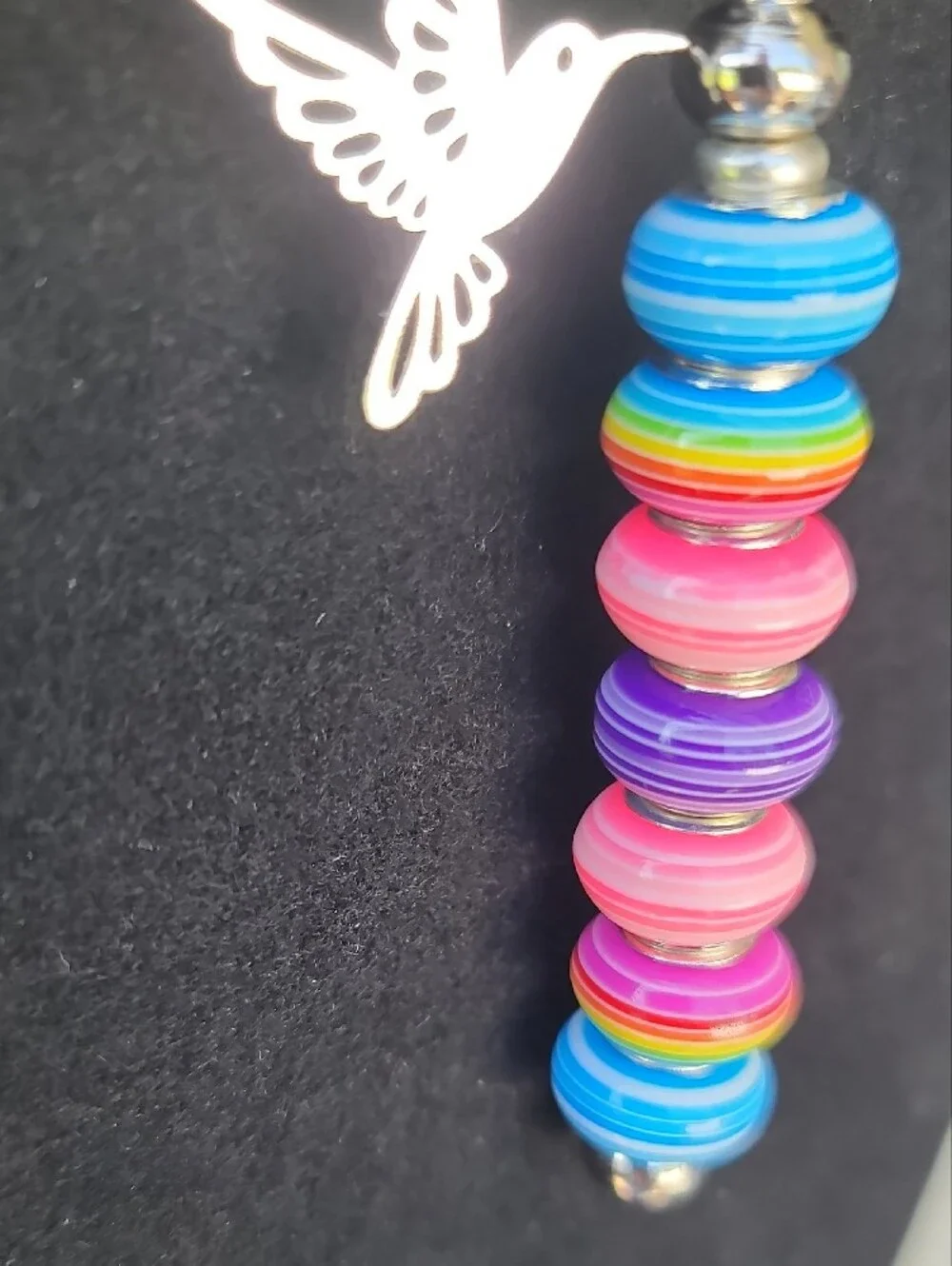 Colorful Drop Bead Keychain with Hummingbird Charm
